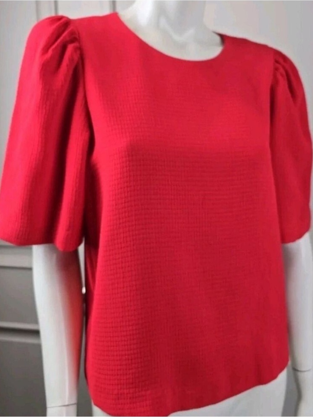 H&M Vibrant Red Puffed Sleeve Textured Blouse
